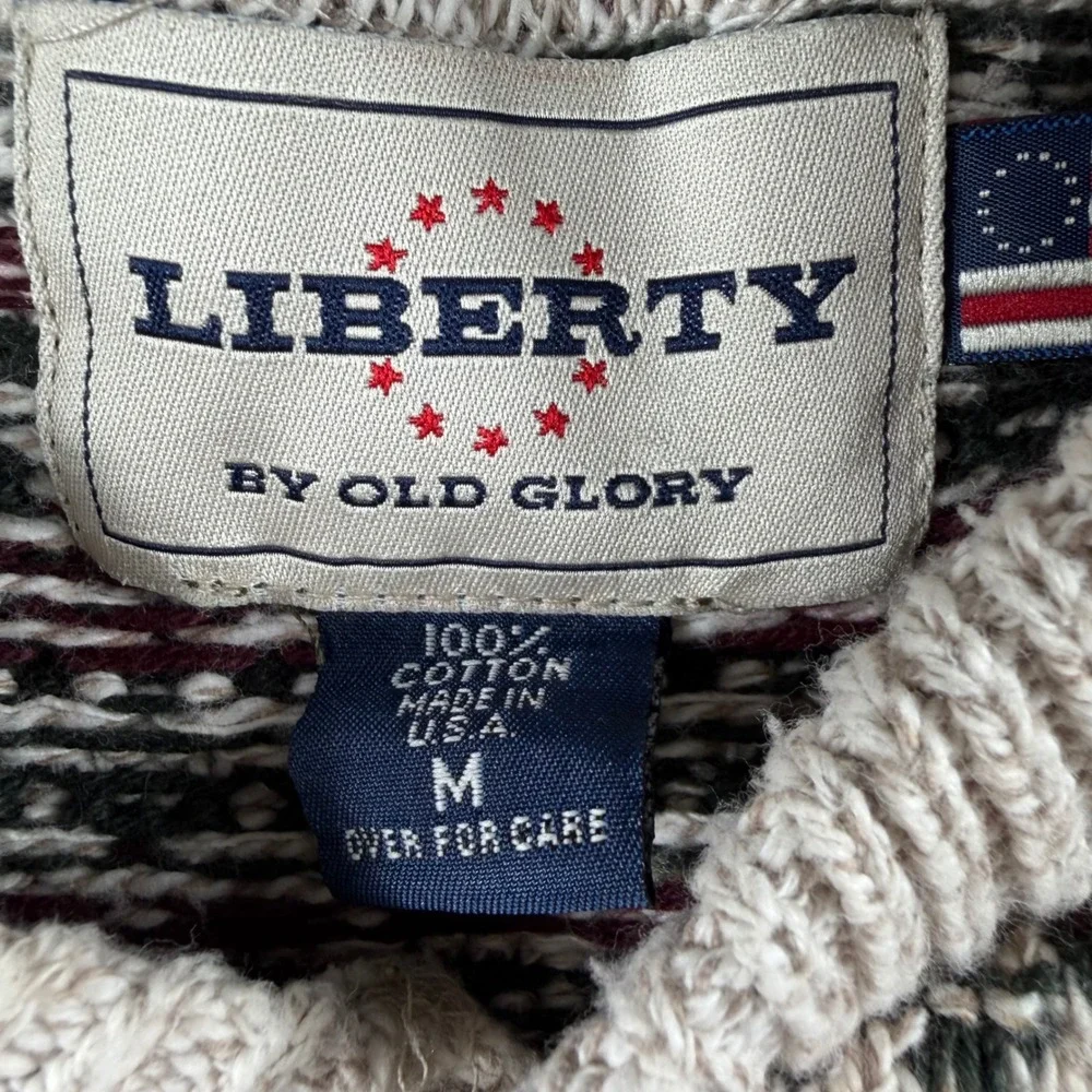Vintage Liberty Old Glory Sweater Mens M USA Cotton Henley Fair Isle Pullover